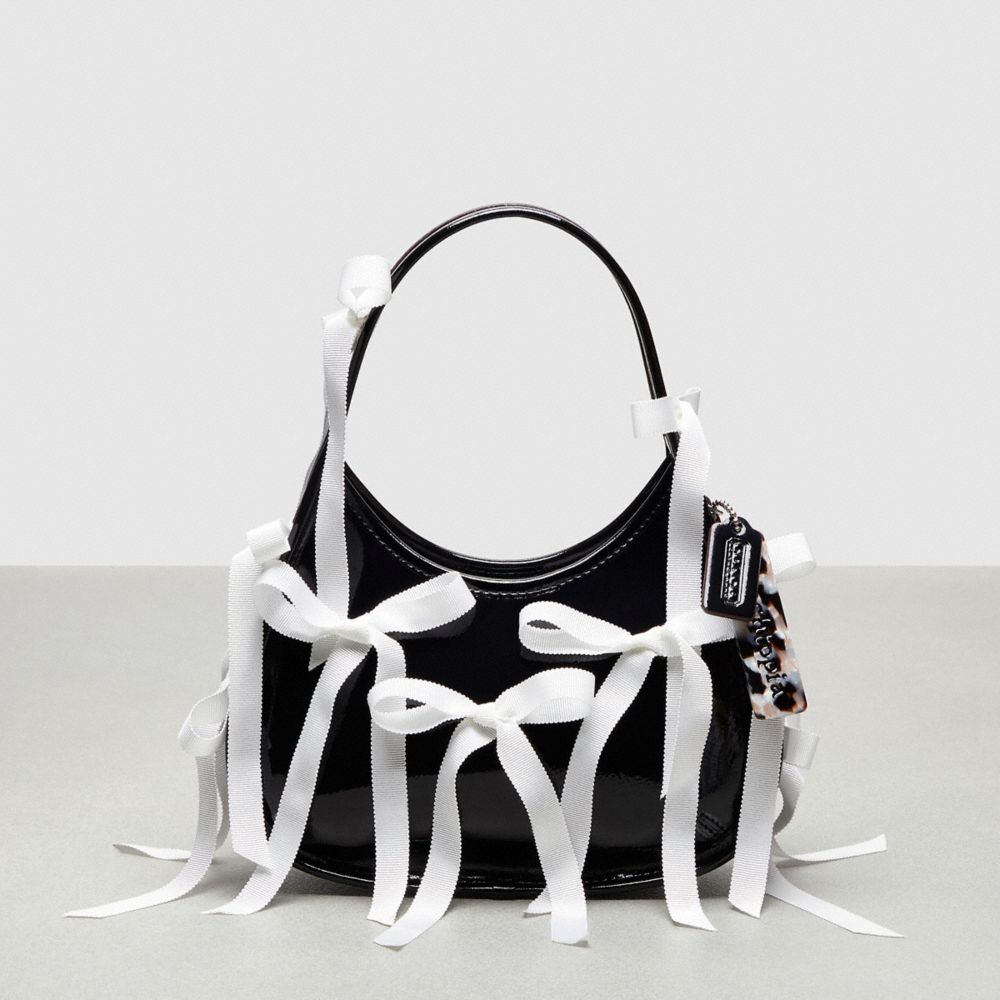 COACH®,Ergo Bag In Crinkle Patent Coachtopia Leather With Bows All Over,Bow Bags,Black,Front View