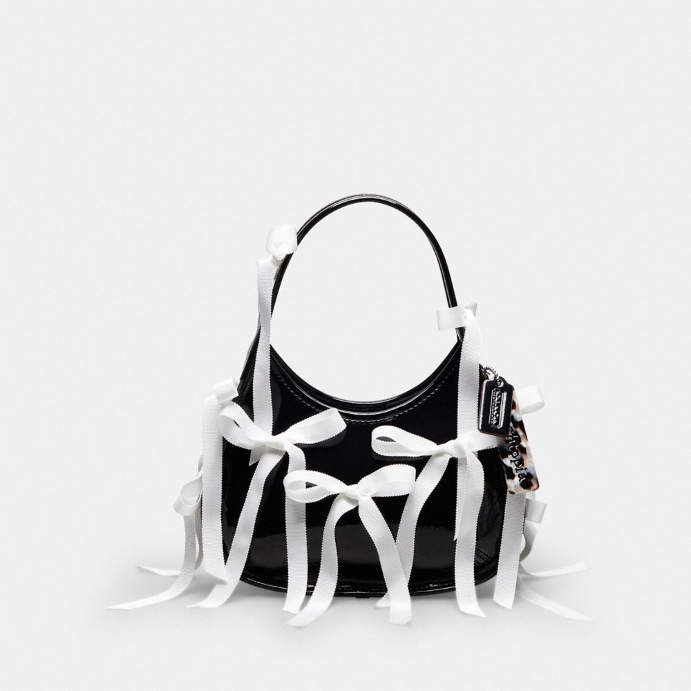 Coach Ergo Bag In Crinkle Patent Topia Leather With Bows All Over In Black