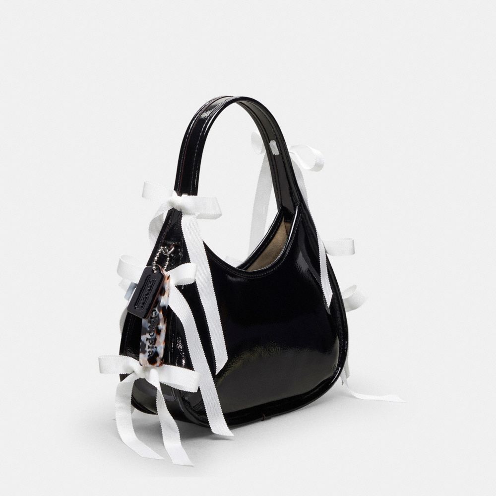 COACH®,Ergo Bag In Crinkle Patent Coachtopia Leather With Allover Bows,Leather,Lining Leather,Acrylic,Polyester,Shoulder B...,Black,Angle View