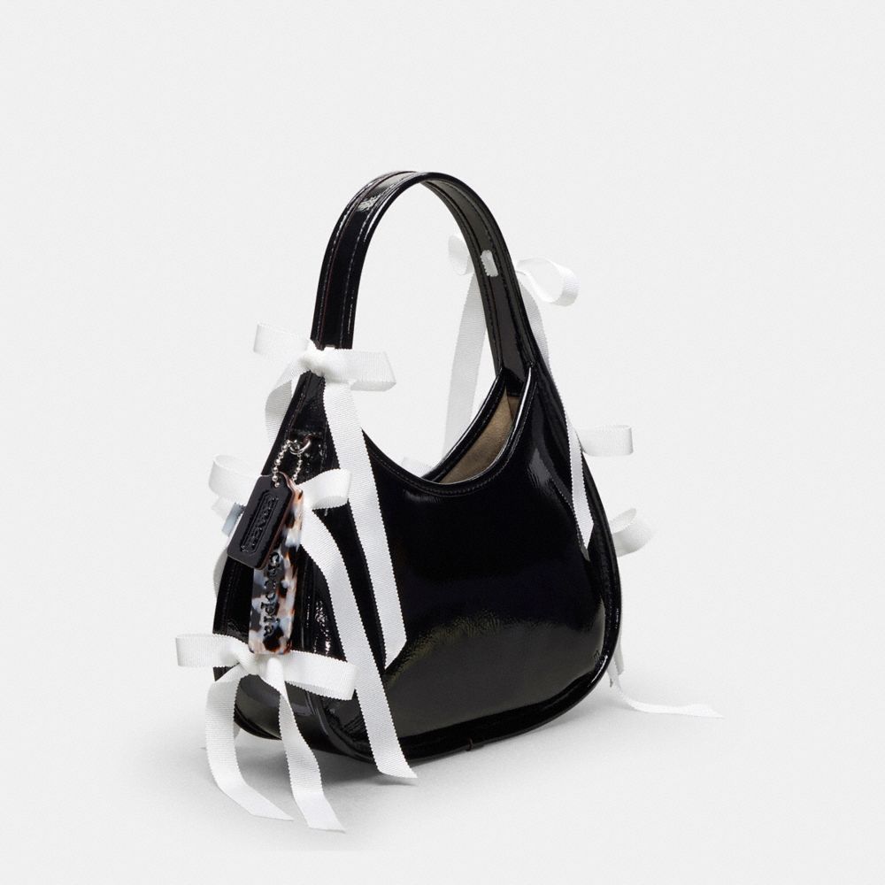 Coach Ergo Bag In Crinkle Patent Topia Leather With Bows All Over In Black