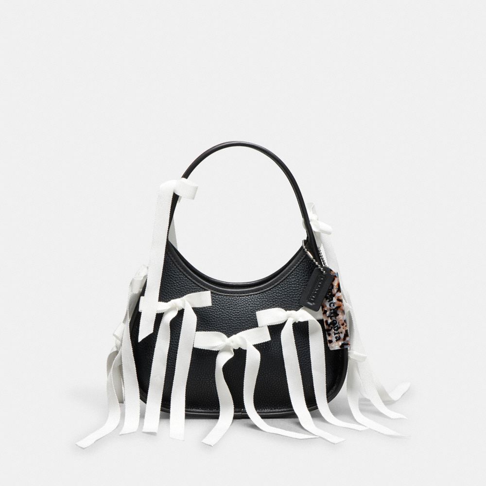 Coach Ergo Bag In Topia Leather With Allover Bows In Black/white