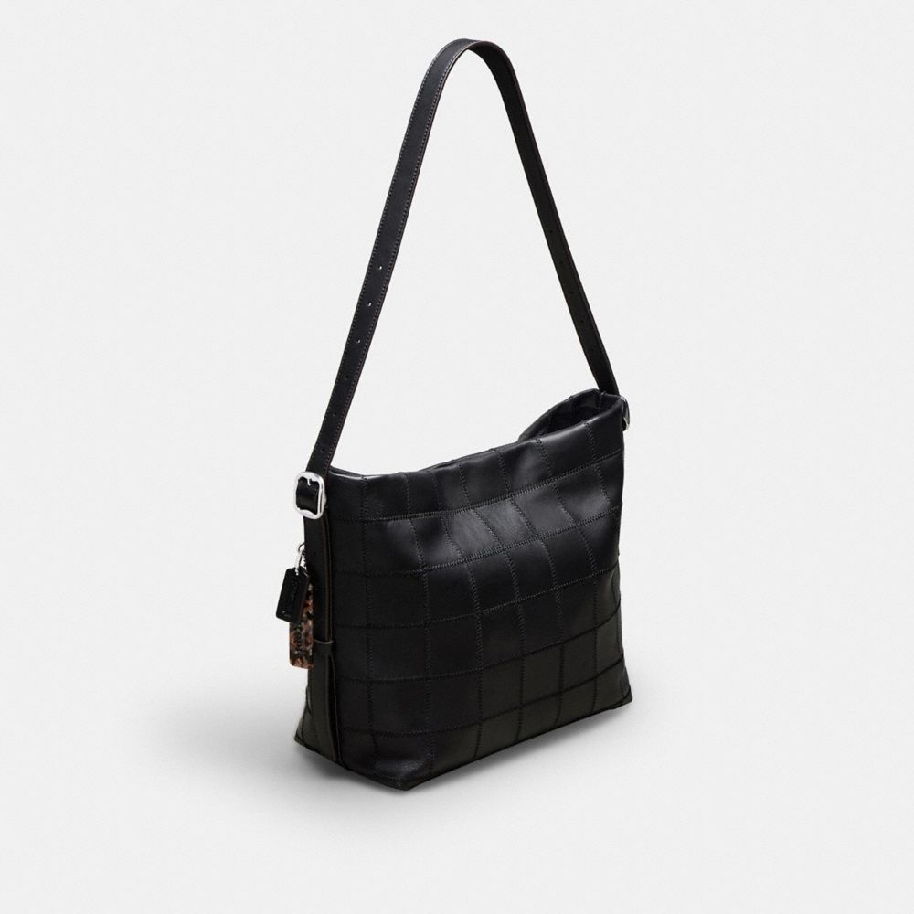 COACH®,Alter/Ego Hobo Bag In Checkerboard Upcrafted Leather,Leather,Recycled Polyester,Hobo,Logo,Patchwork,Adjustable,Casual,Black,Angle View