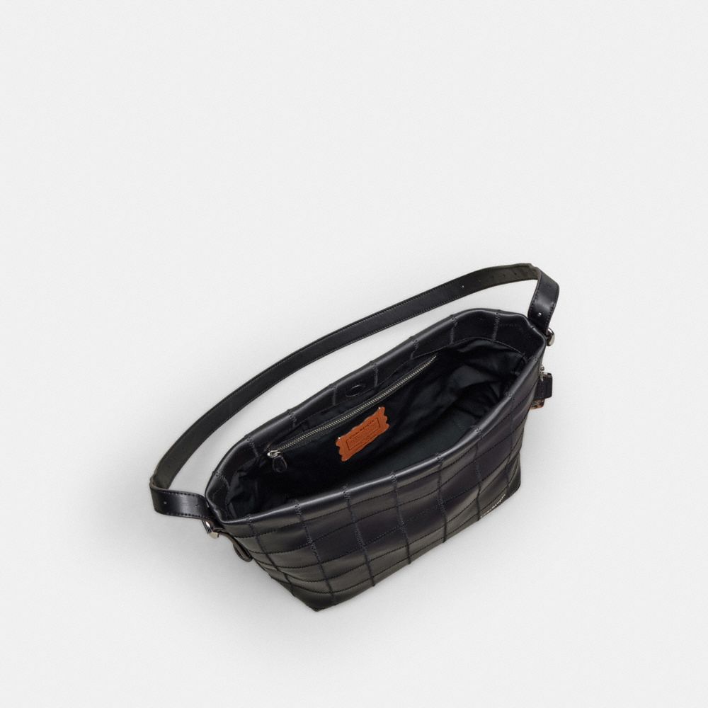 COACH®,Alter/Ego Hobo Bag In Checkerboard Upcrafted Leather,Leather,Recycled Polyester,Hobo,Logo,Patchwork,Adjustable,Casual,Black,Inside View,Top View