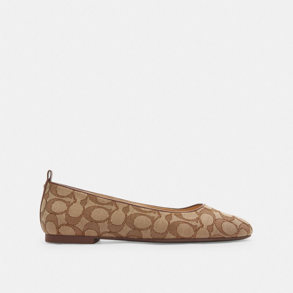 COACH®,Wendie Ballet In Signature Jacquard,Rubber,Cotton,Ballet Flats,Logo,Sustainable,Casual,Brown,Angle View