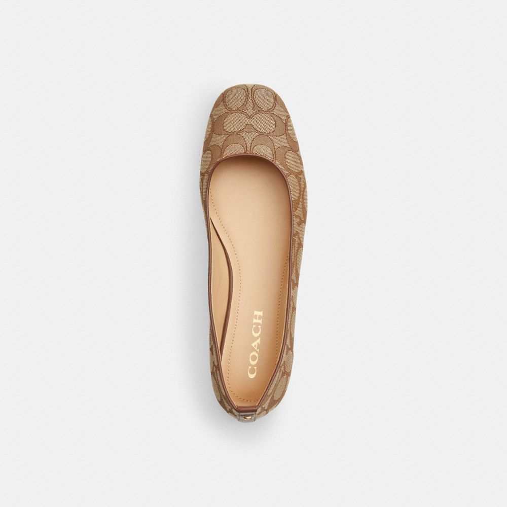 COACH®,Wendie Ballet In Signature Jacquard,Rubber,Cotton,Ballet Flats,Logo,Sustainable,Casual,Brown,Inside View,Top View