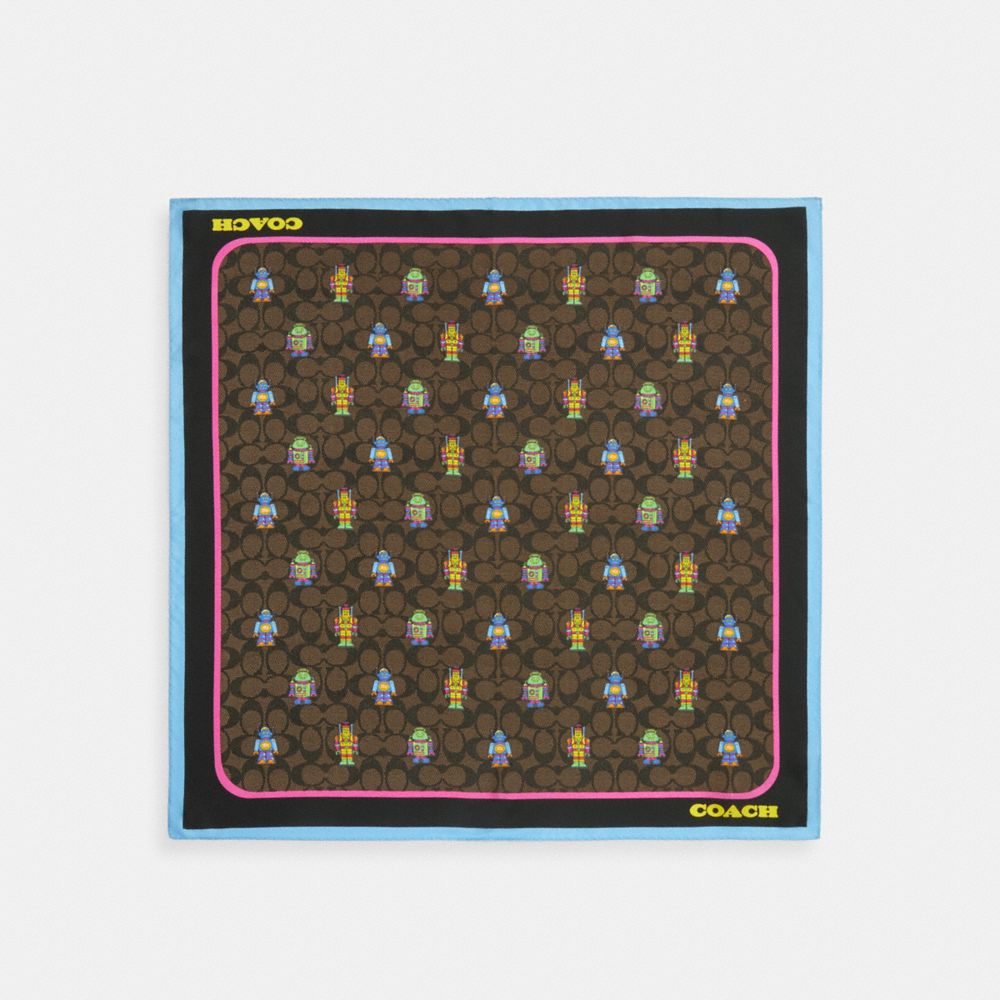 COACH®,Cosmic Coach Signature Robot Print Silk Bandana,,Front View