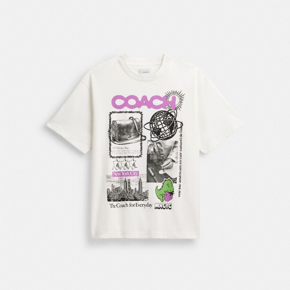 COACH®,Relaxed Graphic T Shirt In Organic Cotton,Cotton,T Shirt,Casual,White,Front View