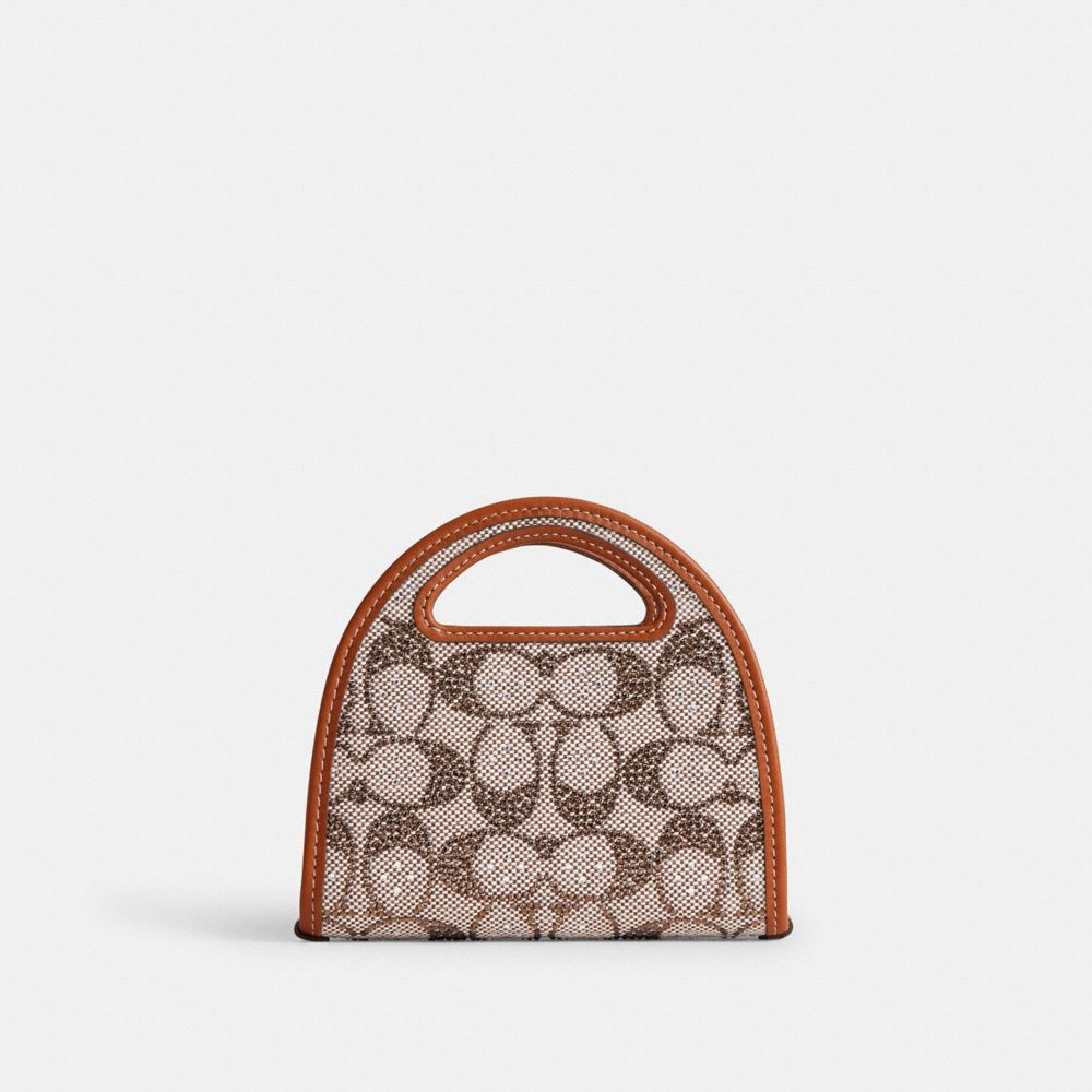 COACH®,PORTE-CARTES AVEC POIGNÉE SUPÉRIEURE EN JACQUARD SIGNATURE AVEC CRISTAUX,Argent/Ambre polie,Back View
