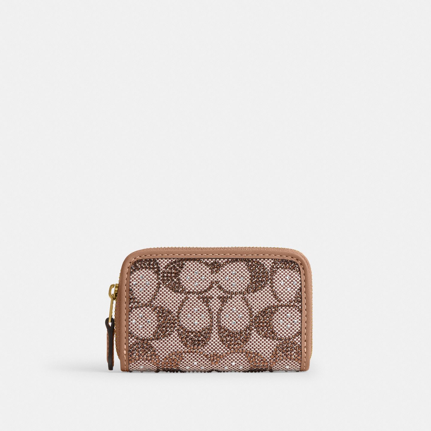 Женский кошелёк Coach Essential Small Zip Around Card Case In Crystal Signature Jacquard, цвет: Латунный / Серо-бежевый — фото 1