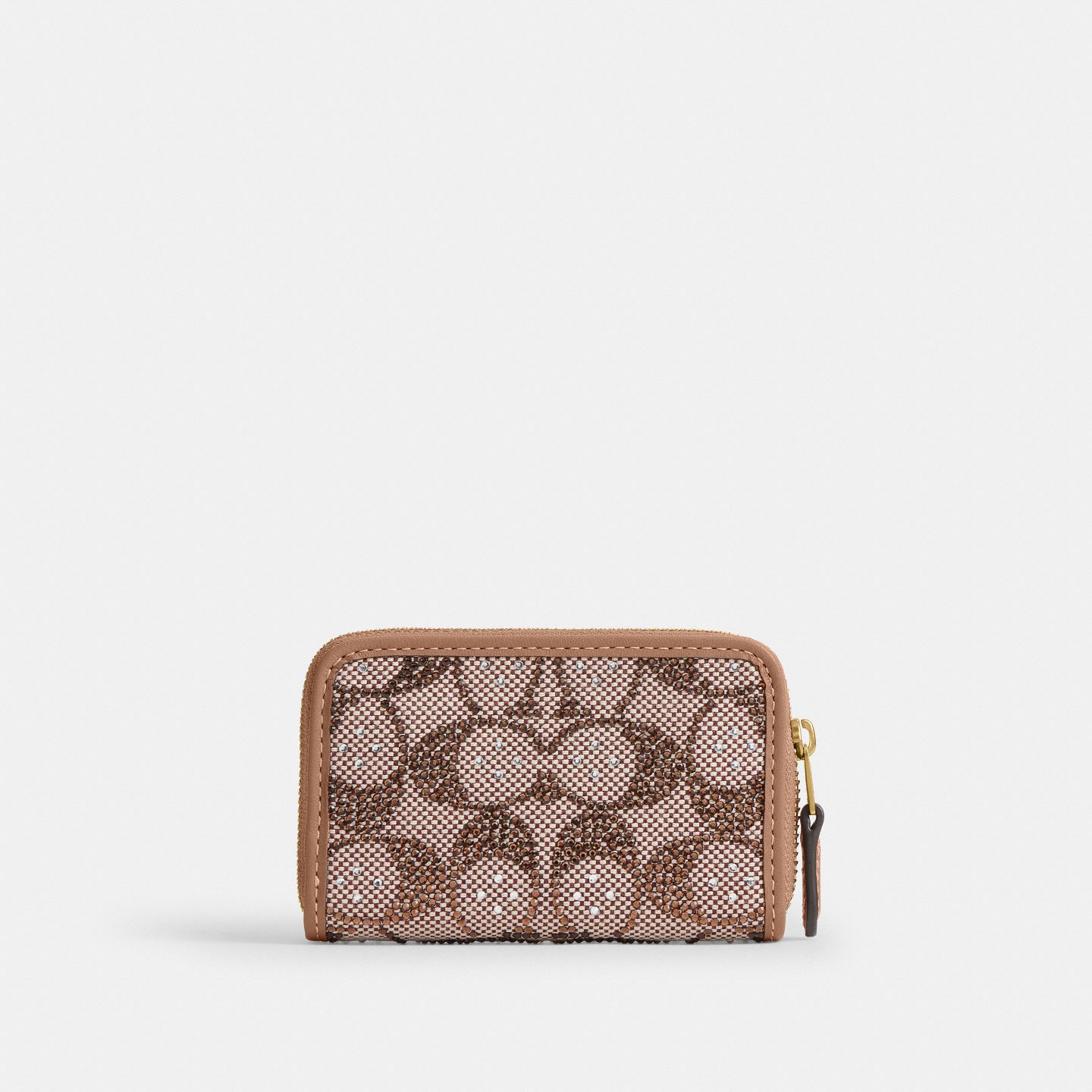 Женский кошелёк Coach Essential Small Zip Around Card Case In Crystal Signature Jacquard, цвет: Латунный / Серо-бежевый — фото 2