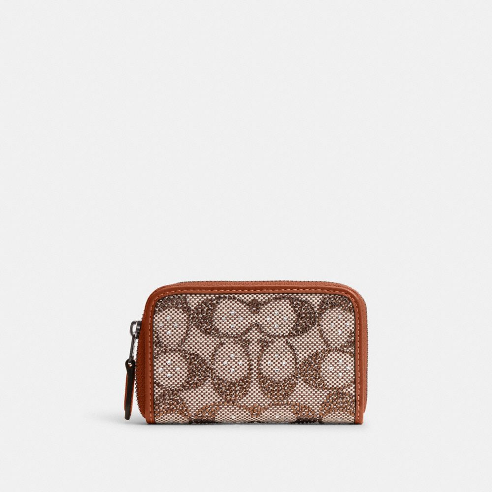 COACH®,Essential Small Zip Around Card Case In Crystal Signature Jacquard,,Front View