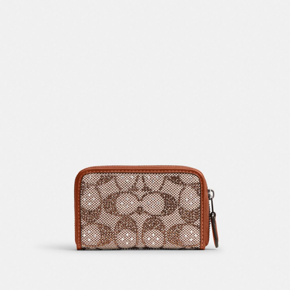 COACH®,Essential Small Zip Around Card Case In Crystal Signature Jacquard,,Back View