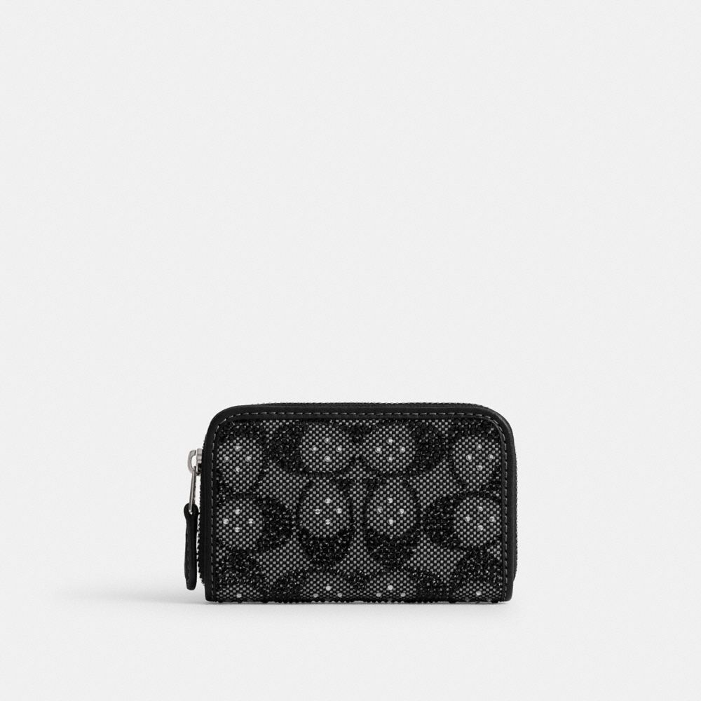 Coach Essential Small Zip Around Card Case In Crystal Signature Jacquard In Multi