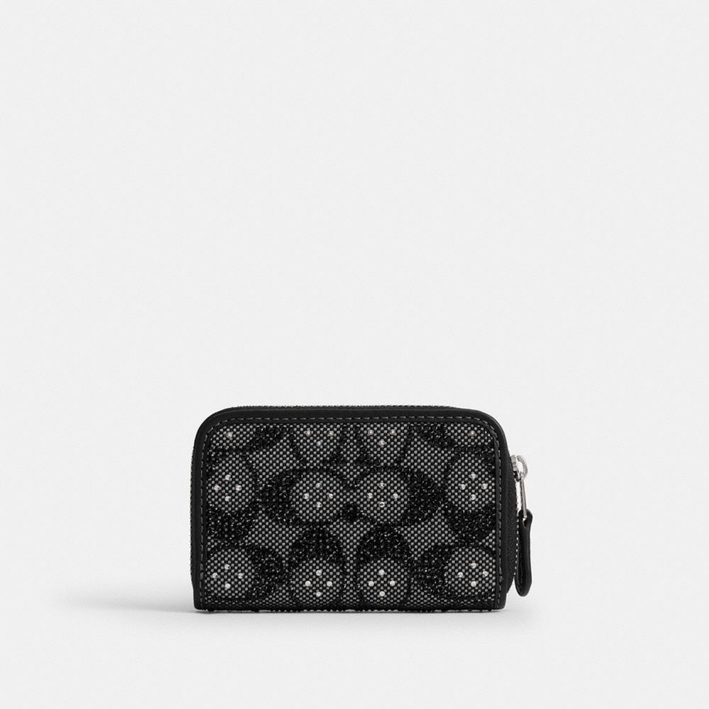 Coach Essential Small Zip Around Card Case In Crystal Signature Jacquard In Multi