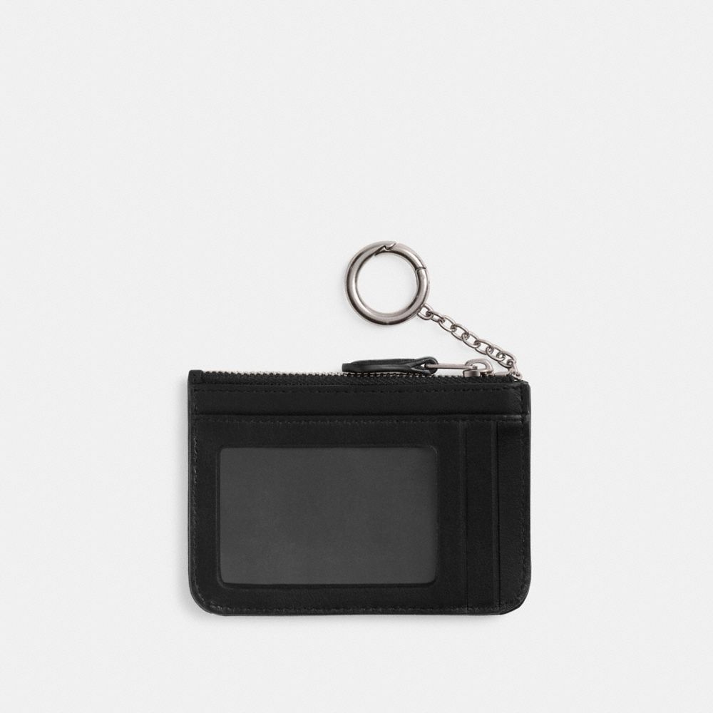 COACH®,Essential Mini Id Card Case With Crystal,Suede,Leather,Card Case,Rhinestones,Metal,Logo,Key Ring,Silver Metal,Casual,Black,Back View