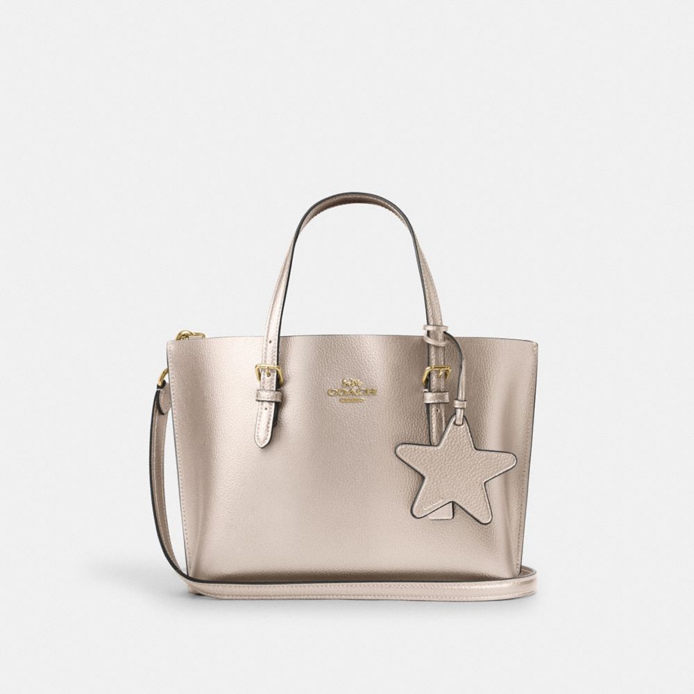 COACH®,Mollie Tote Bag 25,Leather,Crossbody,Logo,Metal,Work,Day Party,Cream,Front View