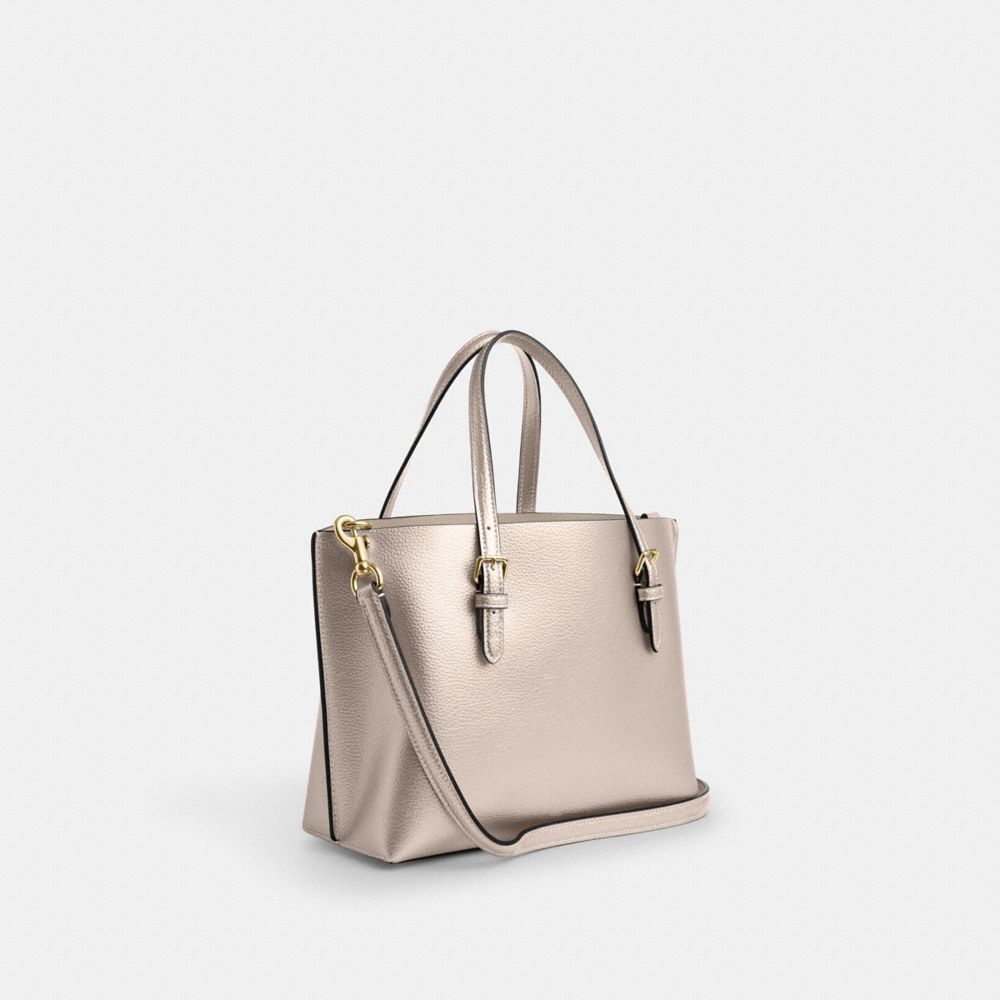 COACH®,Mollie Tote Bag 25,Leather,Crossbody,Logo,Metal,Work,Day Party,Cream,Angle View