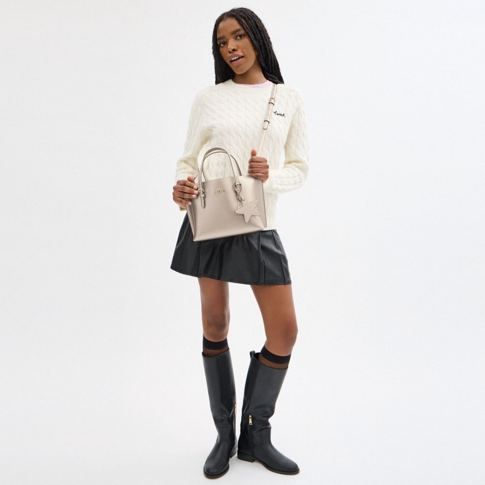 COACH®,Mollie Tote Bag 25,Leather,Crossbody,Logo,Metal,Work,Day Party,Cream,Detail View