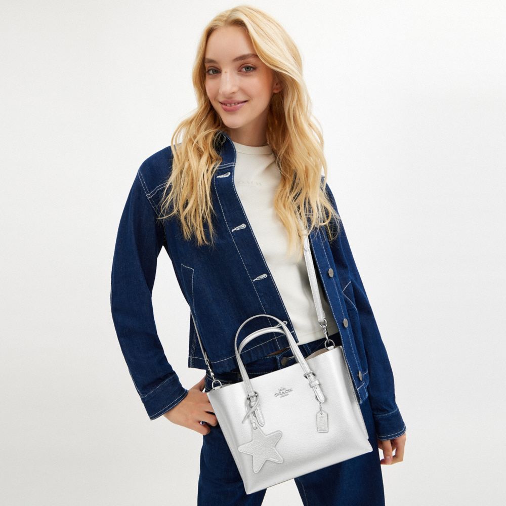 COACH®,Mollie Tote Bag 25,Leather,Crossbody,Logo,Metal,Work,Day Party,White,Detail View