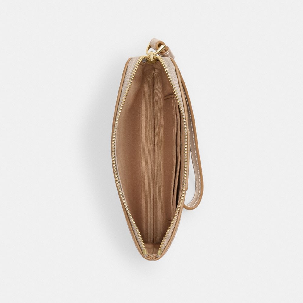 COACH®,Corner Zip Wristlet In Signature Canvas,Canvas,Leather,Wristlet,Faux Leather,Color Block,Casual,Brown,Inside View,Top View