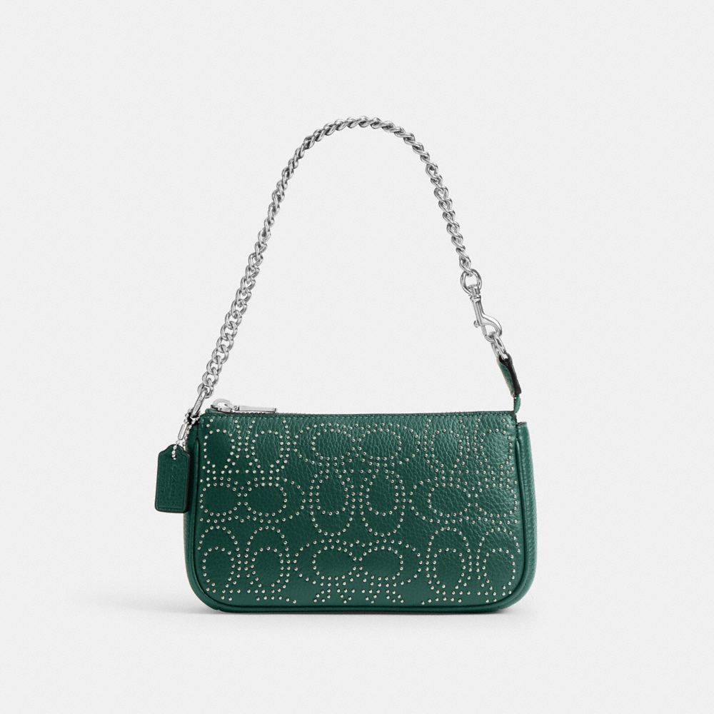 COACH®,Cuir innovant,Argent/Vert émeraude,Front View