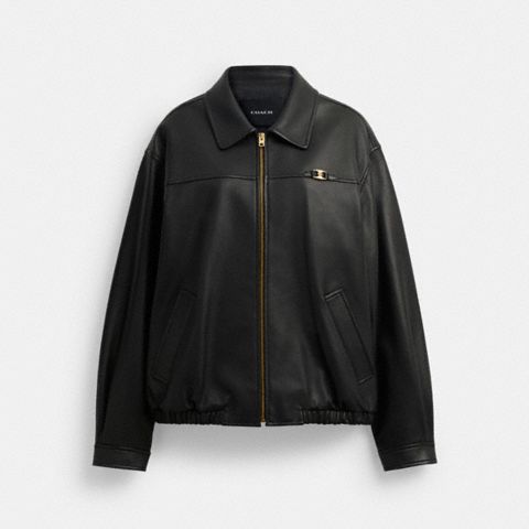 Женские куртки Coach Heritage C Plaque Oversized Leather Jacket