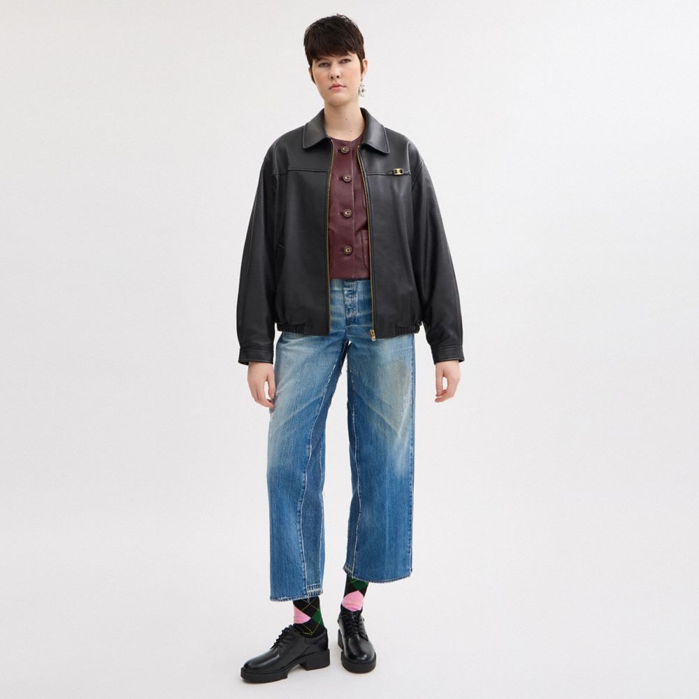 Женские куртки Coach Heritage C Plaque Oversized Leather Jacket — фото 3