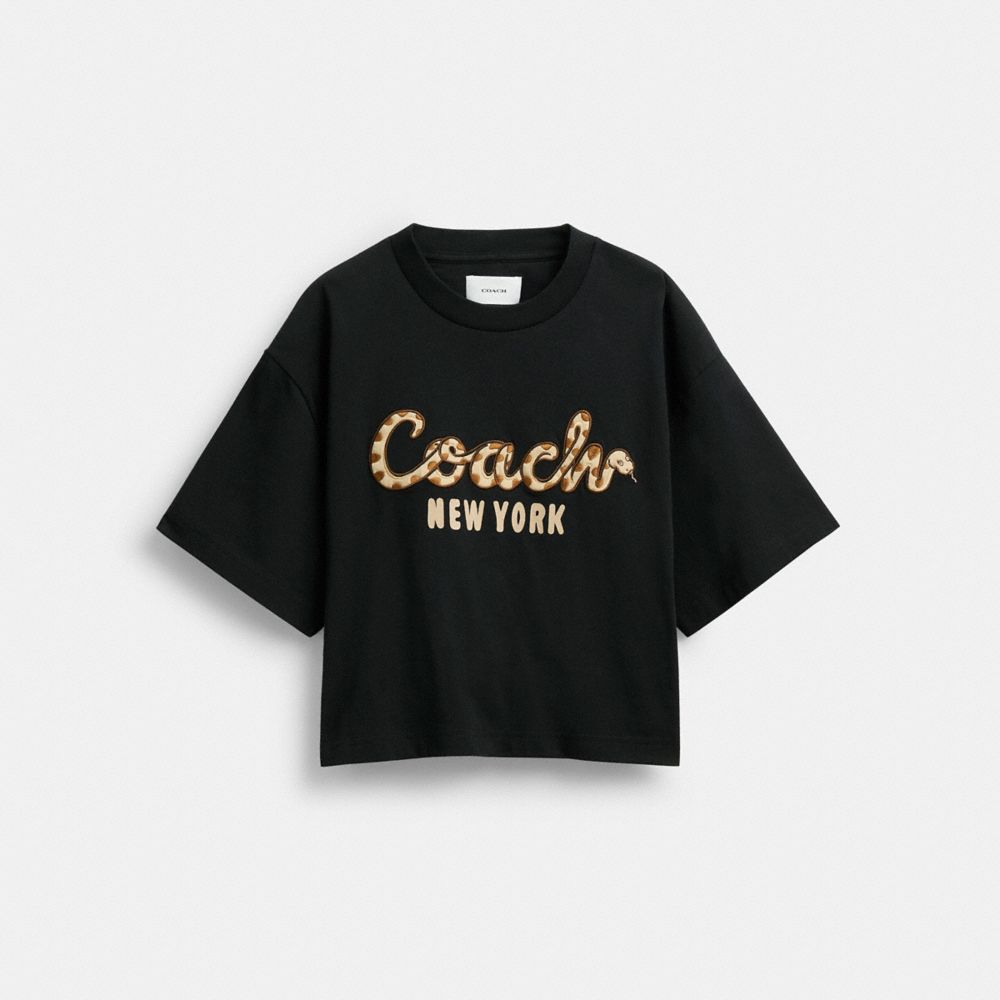 COACH®,New Year Coach Snake Script Cropped T Shirt In Organic Cotton,,Front View