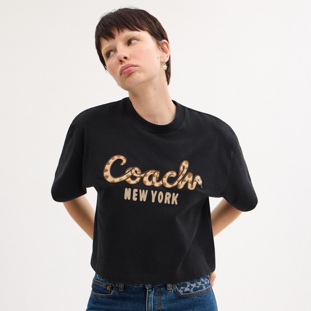 COACH®,New Year Coach Snake Script Cropped T Shirt In Organic Cotton,,Scale View