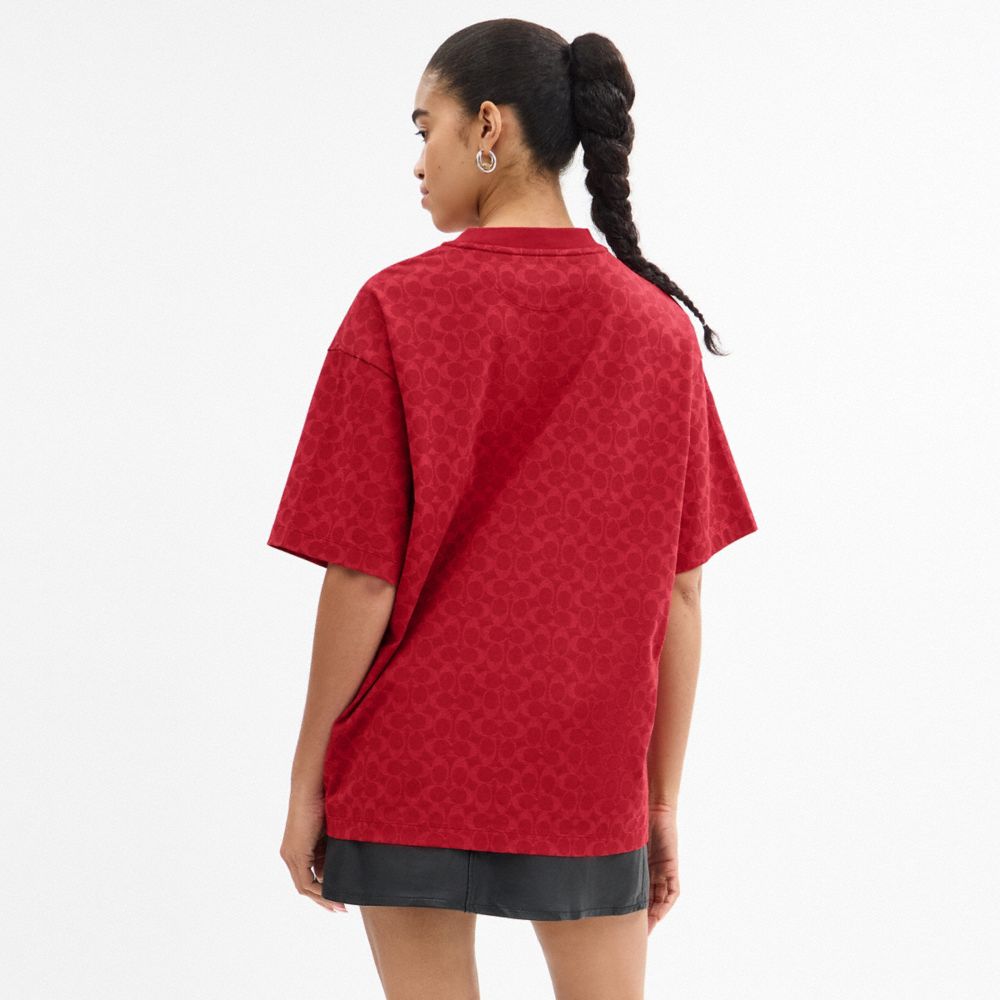 COACH®,Relaxed Signature Pegasus T Shirt In Organic Cotton,Organic Cotton,T Shirt,Sustainable,Casual,Red,Scale View