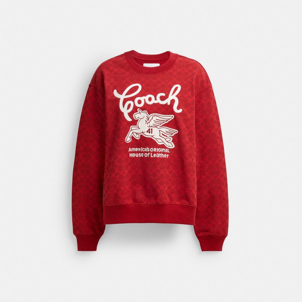 COACH®,シグネチャー ペガサス スウェットシャツ,トップス＆Tシャツ,ﾚｯﾄﾞ ｼｸﾞﾈﾁｬｰ