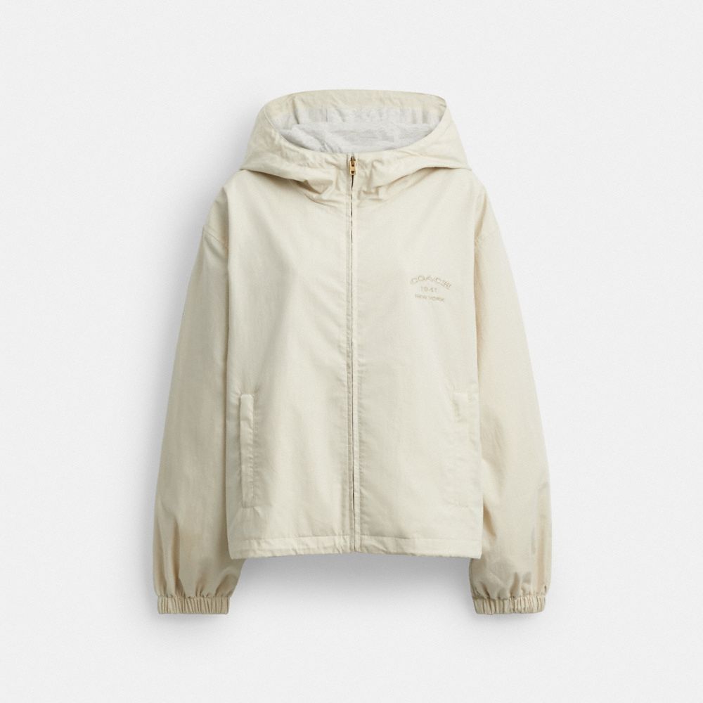 COACH®,Windbreaker,Cotton Blend,Windbreaker,Embroidered,Logo,Casual,Cream,Front View