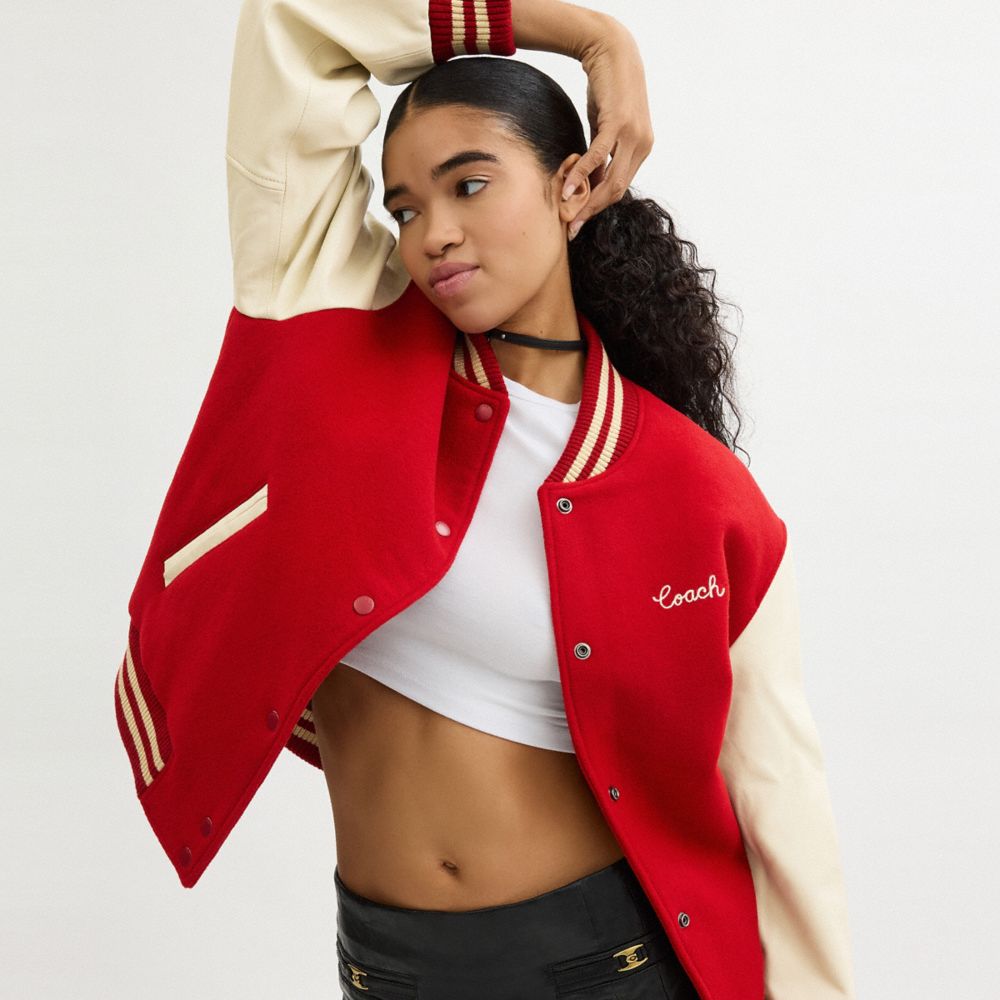 COACH®,ヴァーシティ ジャケット,ジャケット＆アウター,ﾚｯﾄﾞ