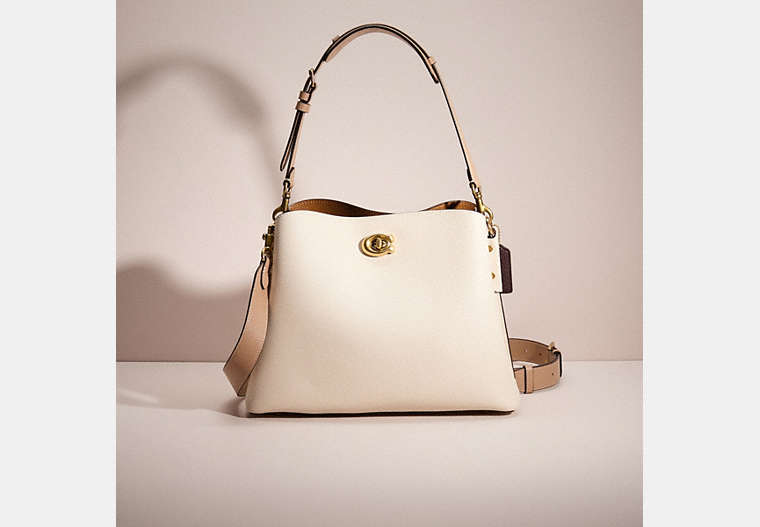 COACH®,RESTORED WILLOW SHOULDER BAG IN COLORBLOCK,Polished Pebble Leather,Brass/Chalk Multi,Front View
