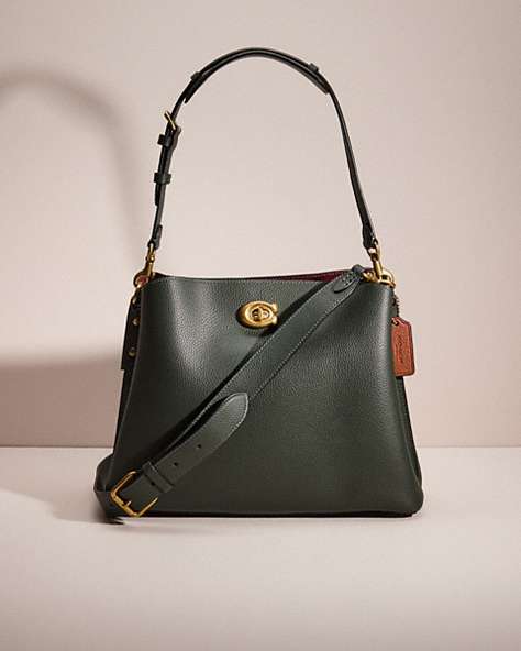 COACH®,RESTORED WILLOW SHOULDER BAG IN COLORBLOCK,Polished Pebble Leather,Brass/Amazon Green Multi,Front View