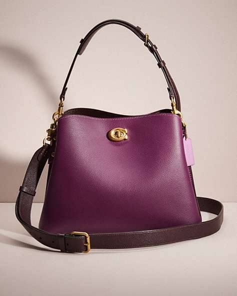 COACH®,RESTORED WILLOW SHOULDER BAG IN COLORBLOCK,Polished Pebble Leather,Brass/Deep Berry Multi,Front View