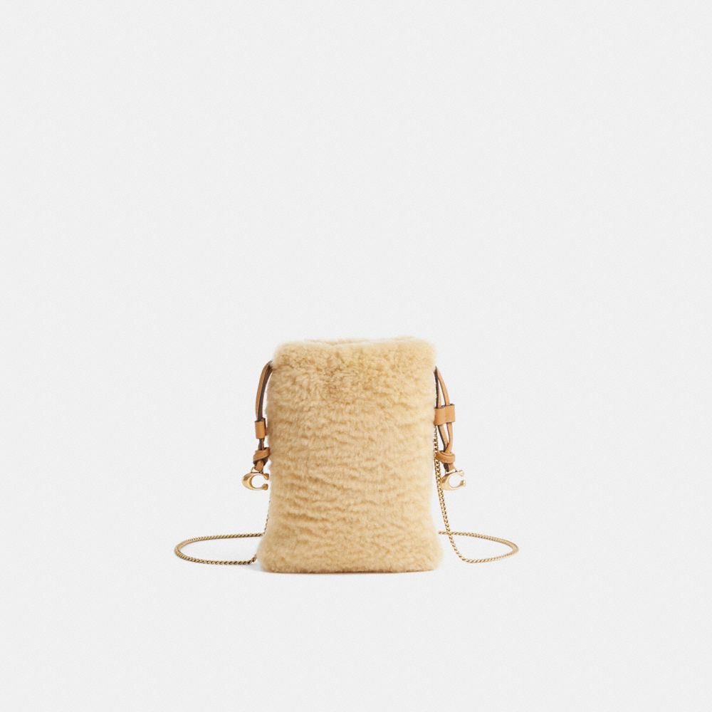 COACH®,Restored Drawstring Pouch In Shearling,Leather,Pouch,Metal,Logo,Gold Metal,Casual,,Front View