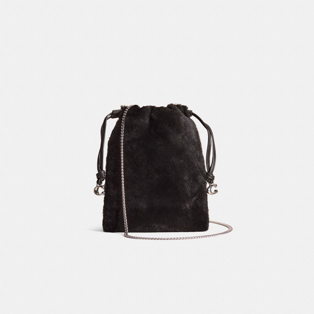 Coach Restored Drawstring Pouch In Shearling In Silver/black
