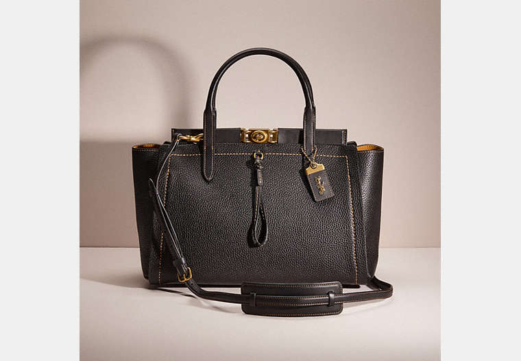 COACH®,RESTORED TROUPE CARRYALL 35,Pebble Leather,Brass/Black,Front View