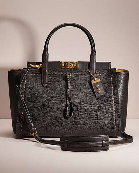 COACH®,RESTORED TROUPE CARRYALL 35,Pebble Leather,Brass/Black,Front View