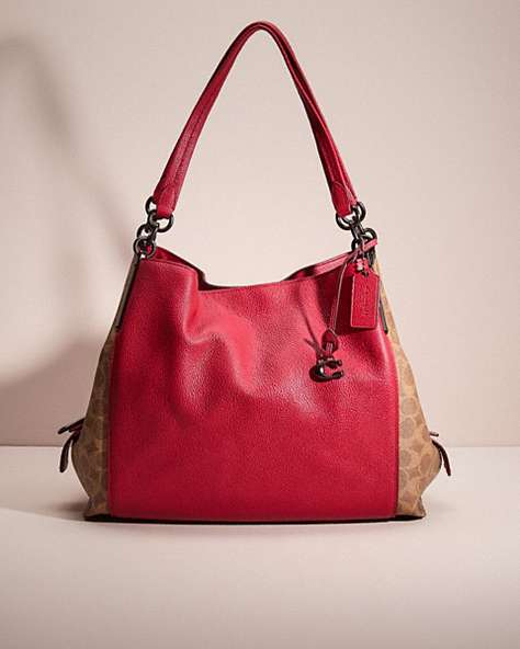 COACH®,RESTORED DALTON 31 WITH SIGNATURE CANVAS BLOCKING,Polished Pebble Leather,Pewter/Tan Red Apple,Front View
