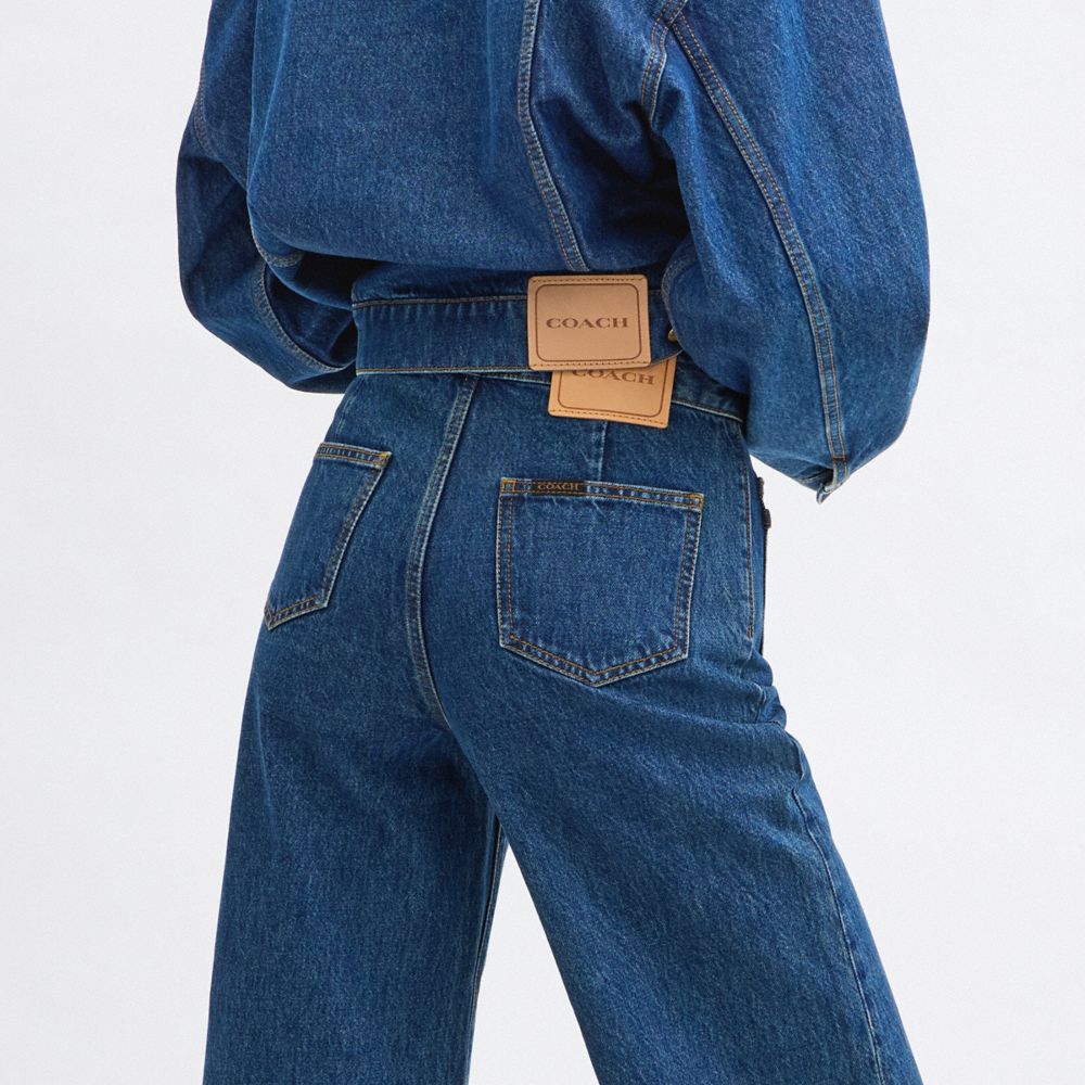 COACH®,Heritage C Loom Pants In Organic Cotton,Cotton,Wide Leg,Logo,Metal,Whiskering,Casual,,Detail View