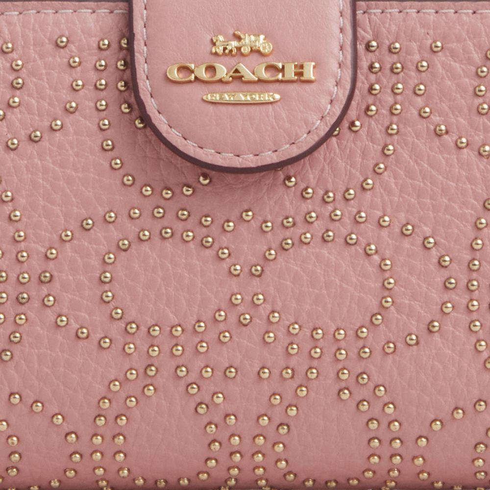 COACH®,Medium Corner Zip Wallet With Signature Rivets,