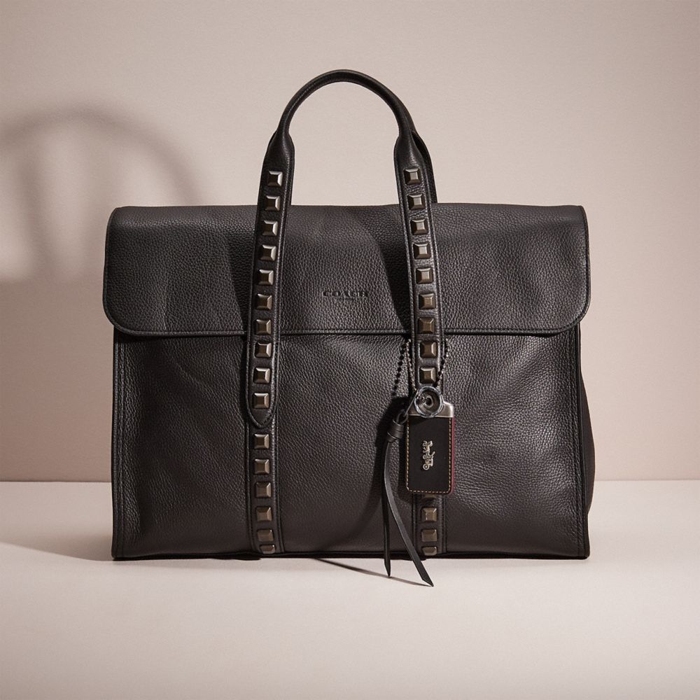 COACH®,UPCRAFTED METROPOLITAN PORTFOLIO,Pebble Leather,Large,Gunmetal/Black,Front View