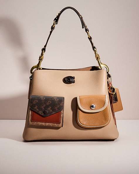 COACH®,UPCRAFTED WILLOW SHOULDER BAG IN COLORBLOCK,Polished Pebble Leather,Medium,Pewter/Taupe Multi,Front View