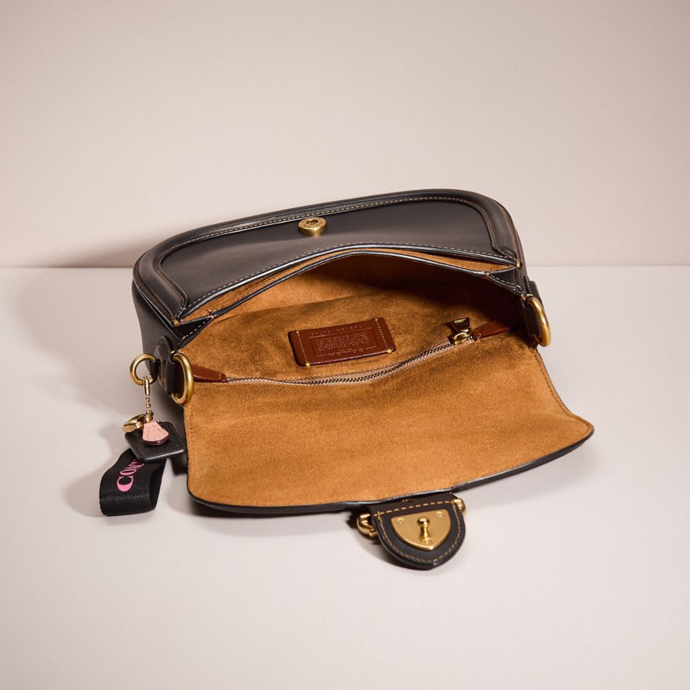 COACH®,UPCRAFTED BEAT SADDLE BAG,Glovetanned Leather,Medium,Denim Dream,Brass/Black,Inside View,Top View