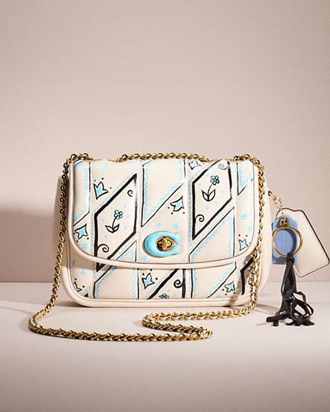 COACH®,UPCRAFTED PILLOW MADISON SHOULDER BAG WITH QUILTING,Nappa leather,Medium,Denim Dream,Brass/Chalk,Front View