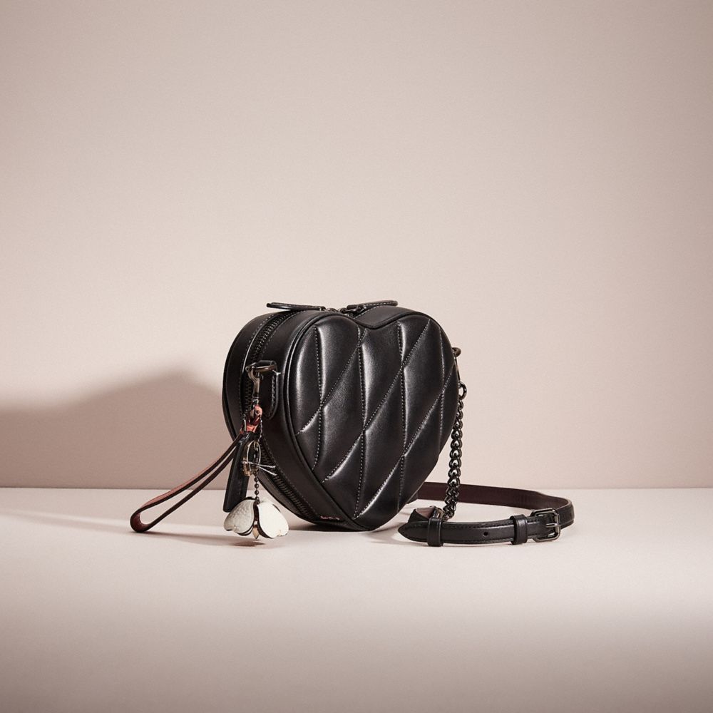 COACH Black Quilted Leather Heart Crossbody Bag