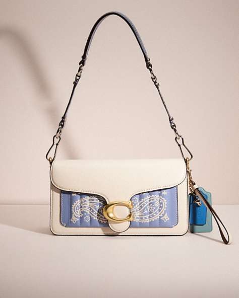 COACH®,UPCRAFTED TABBY SHOULDER BAG 26,Polished Pebble Leather,Medium,Denim Dream,Brass/Chalk,Front View