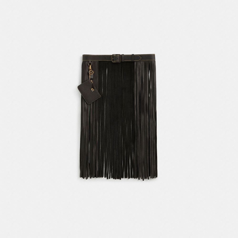 COACH®,UPCRAFTED MINI CLUTCH FRINGE BELT CREATION,Crossgrain Leather,Brass/Black,Front View